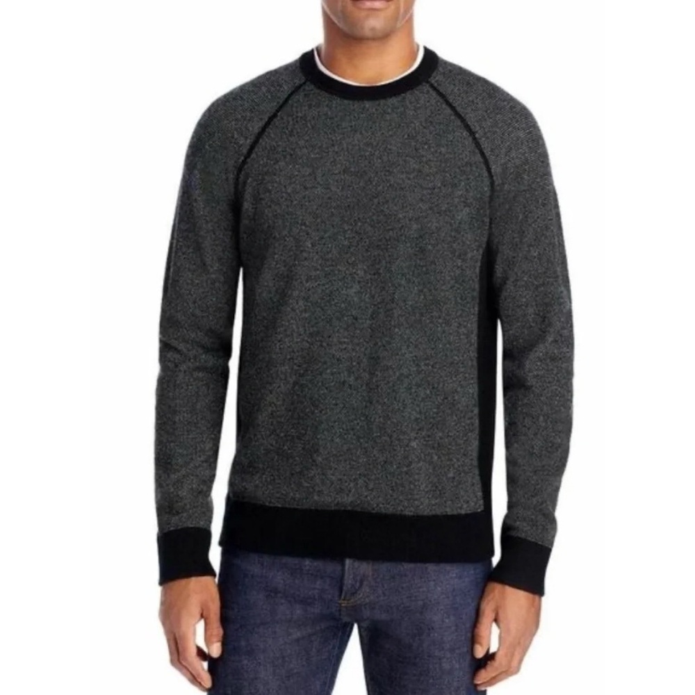 VINCE Birdseye Crewneck Wool & Cashmere Sweater - Black & White